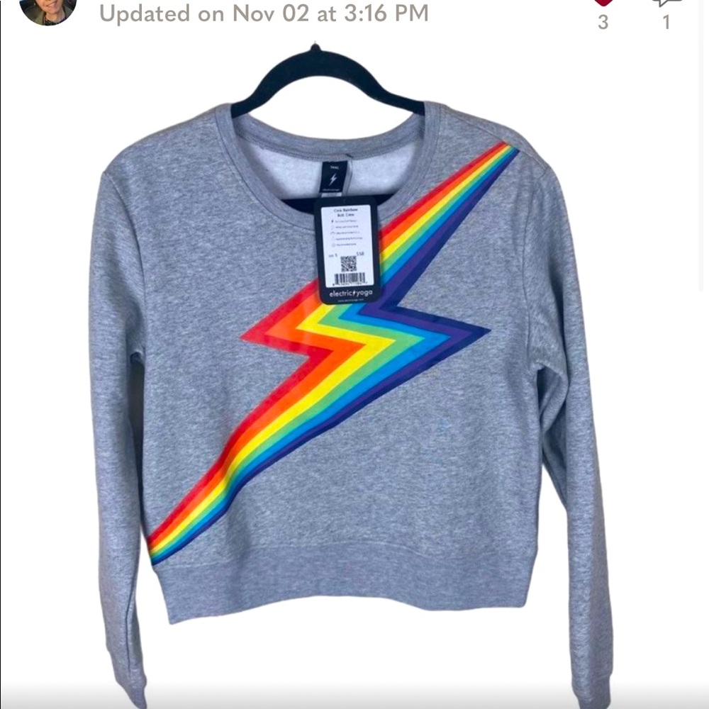 NWT Electric Yoga Rainbow Lightning Bolt Crew Top
